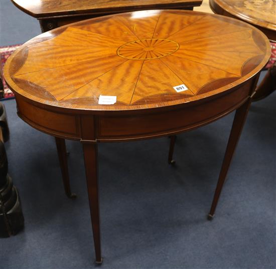 A George III style satin-birch and mahogany oval table, W.81cm